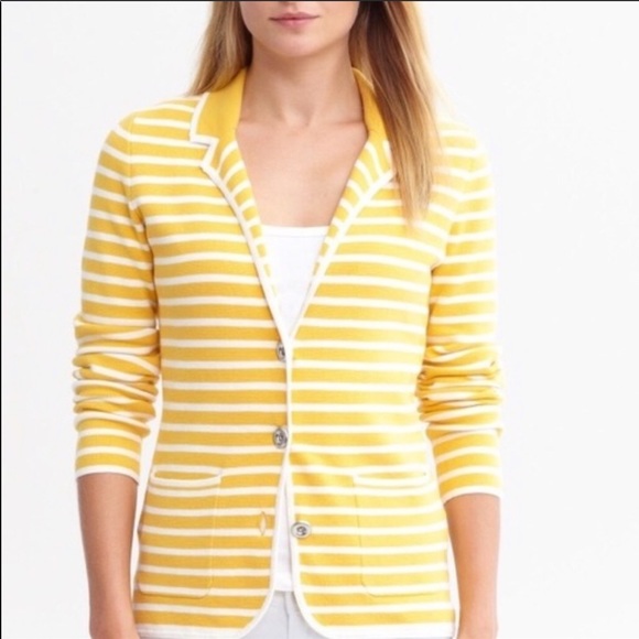 Banana Republic yellow and white striped blazer